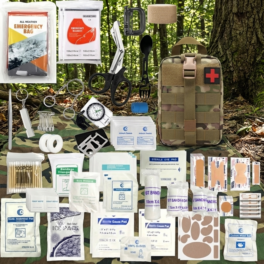 315 Pieces First Aid Kit, Tactical Survival Kit Camping, Hunting, Hiking, etc. Multi-Purpose Portable Mountaineering Bag