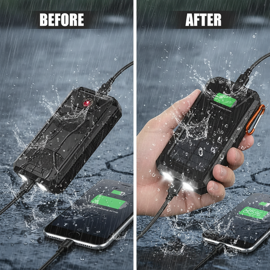 200000mAh Solar Power Bank Portable Waterproof Outdoor Dual USB Ports Fast Charging LED Flashlight for iPhone Tablet and Android