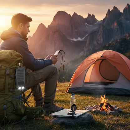 200000mAh Solar Power Bank Portable Waterproof Outdoor Dual USB Ports Fast Charging LED Flashlight for iPhone Tablet and Android