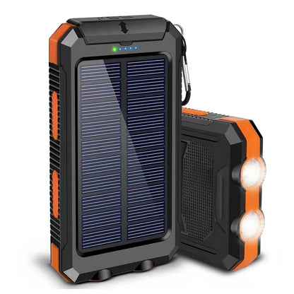 200000mAh Solar Power Bank Portable Waterproof Outdoor Dual USB Ports Fast Charging LED Flashlight for iPhone Tablet and Android