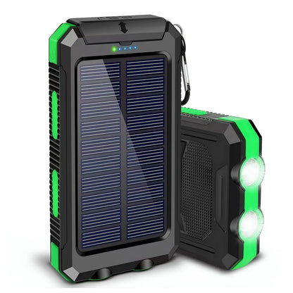 200000mAh Solar Power Bank Portable Waterproof Outdoor Dual USB Ports Fast Charging LED Flashlight for iPhone Tablet and Android