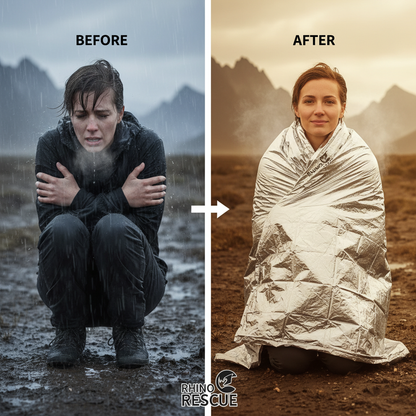 Rhino Rescue Emergency Blanket 1.6*2.1m Space Mylar Thermal for Outdoors, Hiking, Survival Blanket 10PC